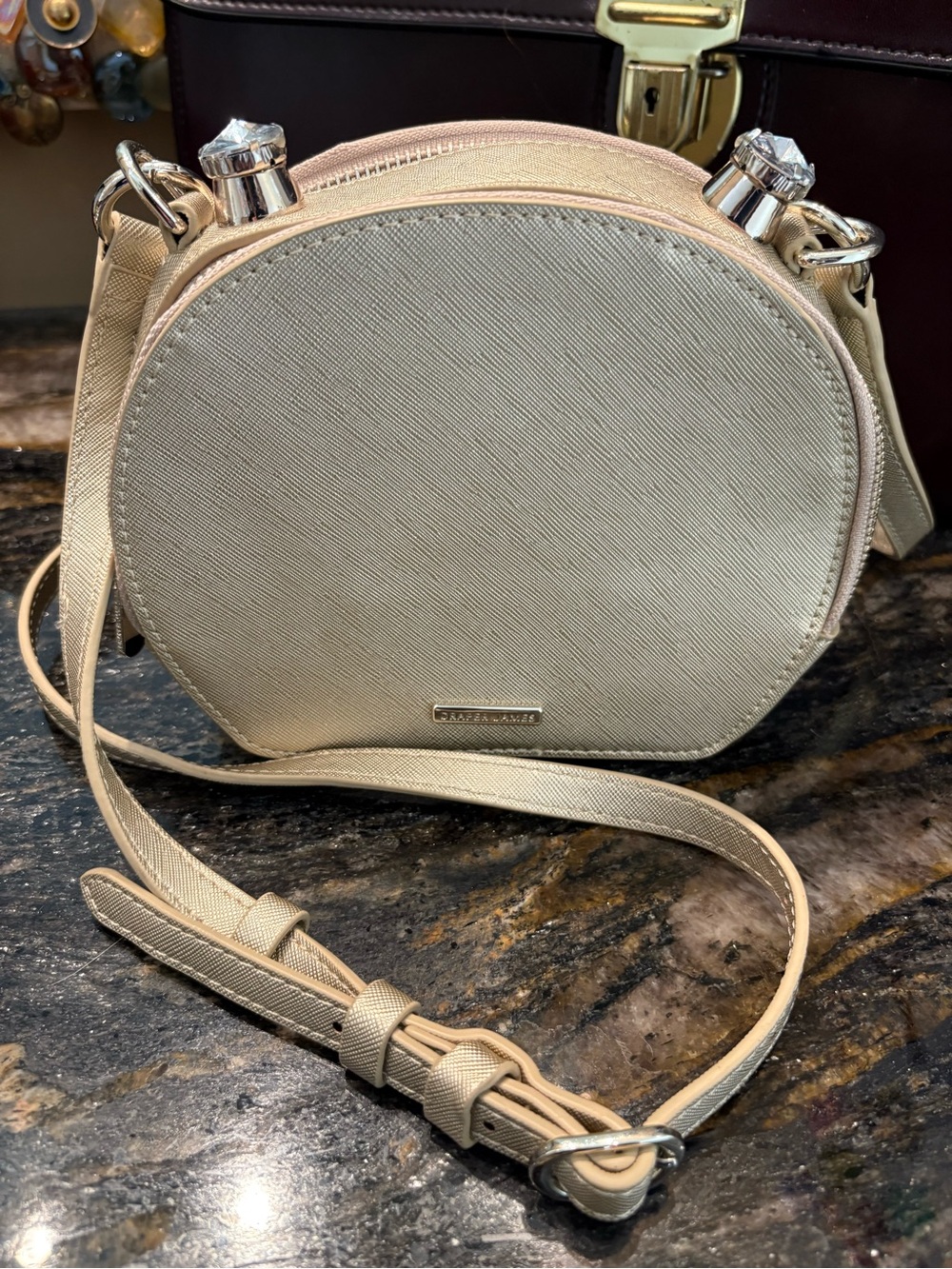 Draper James Gold Round Crossbody Bag Crystal Stud Accents 7”